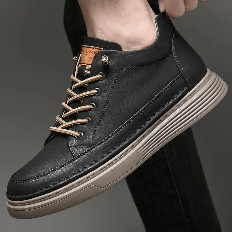 Italian Brand Men's Genuine Leather Casual Shoes Fashionable Beige Men's Hiking Shoes Camping High Top Shoes Big Size:36-47 Blue Wolf Store