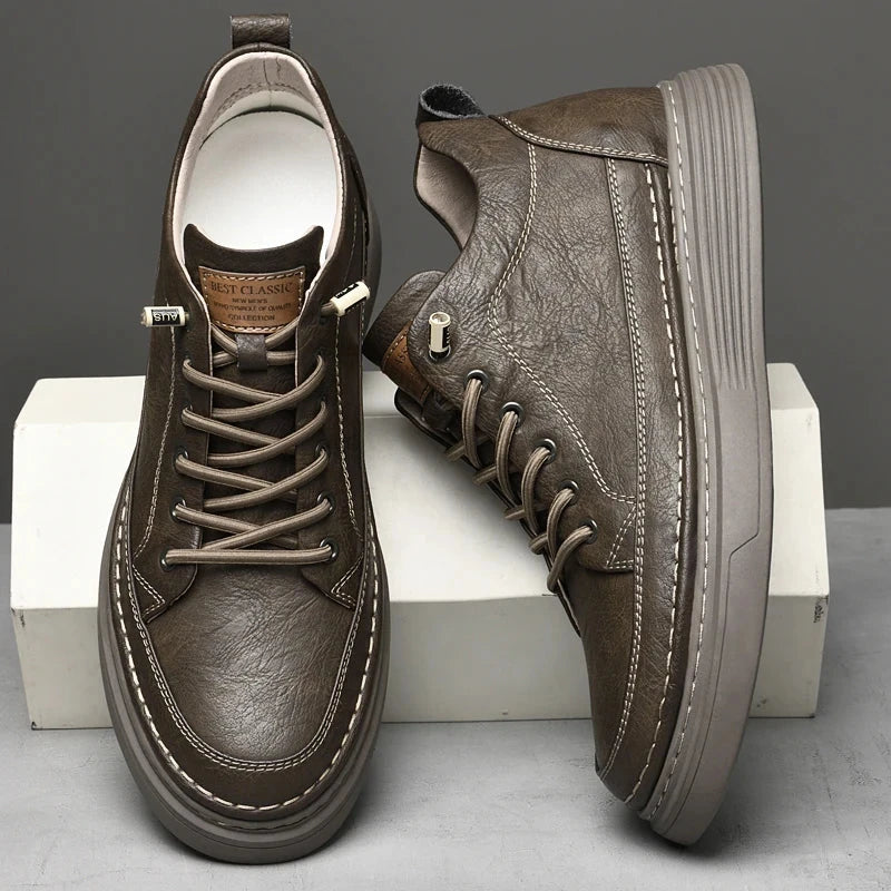 Italian Brand Men's Genuine Leather Casual Shoes Fashionable Beige Men's Hiking Shoes Camping High Top Shoes Big Size:36-47 Blue Wolf Store