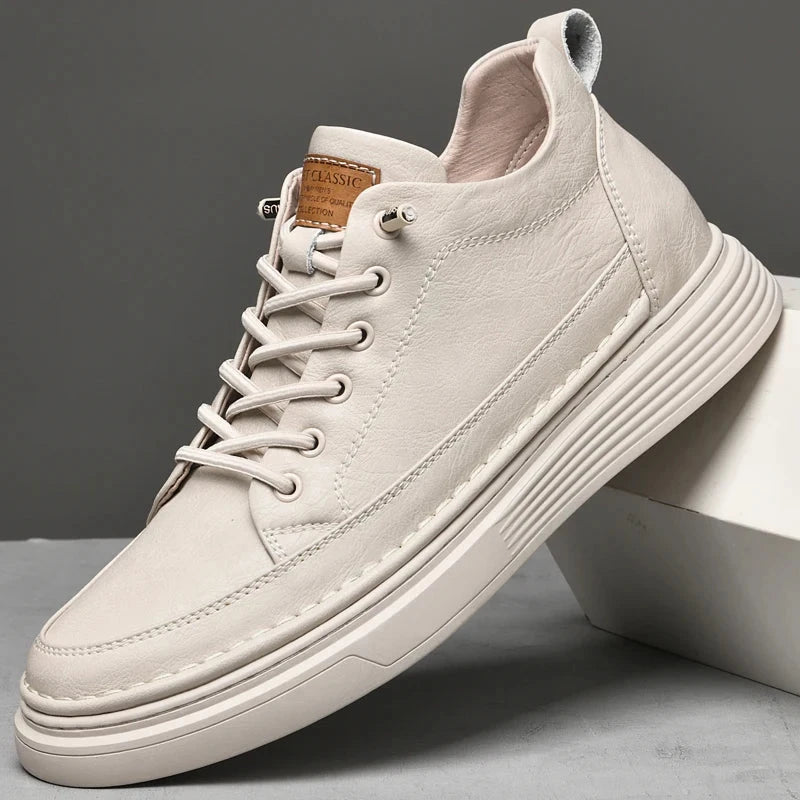 Italian Brand Men's Genuine Leather Casual Shoes Fashionable Beige Men's Hiking Shoes Camping High Top Shoes Big Size:36-47 Blue Wolf Store