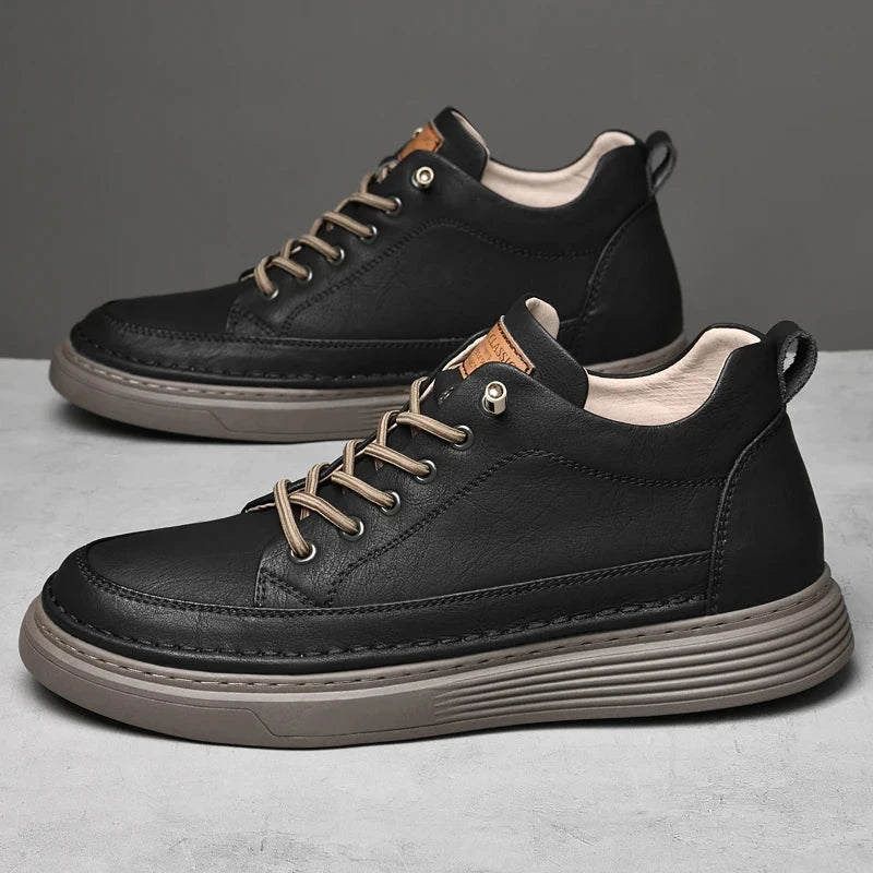 Italian Brand Men's Genuine Leather Casual Shoes Fashionable Beige Men's Hiking Shoes Camping High Top Shoes Big Size:36-47 Blue Wolf Store