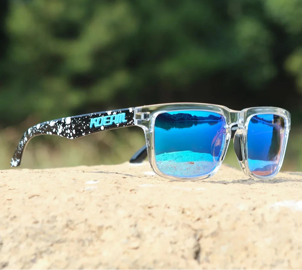 KDEAM Men's Polarized Sunglasses Square Casual Outdoors Sun Glasses Women Unisex Sunglass For Couple With Zipper Case Blue Wolf Store