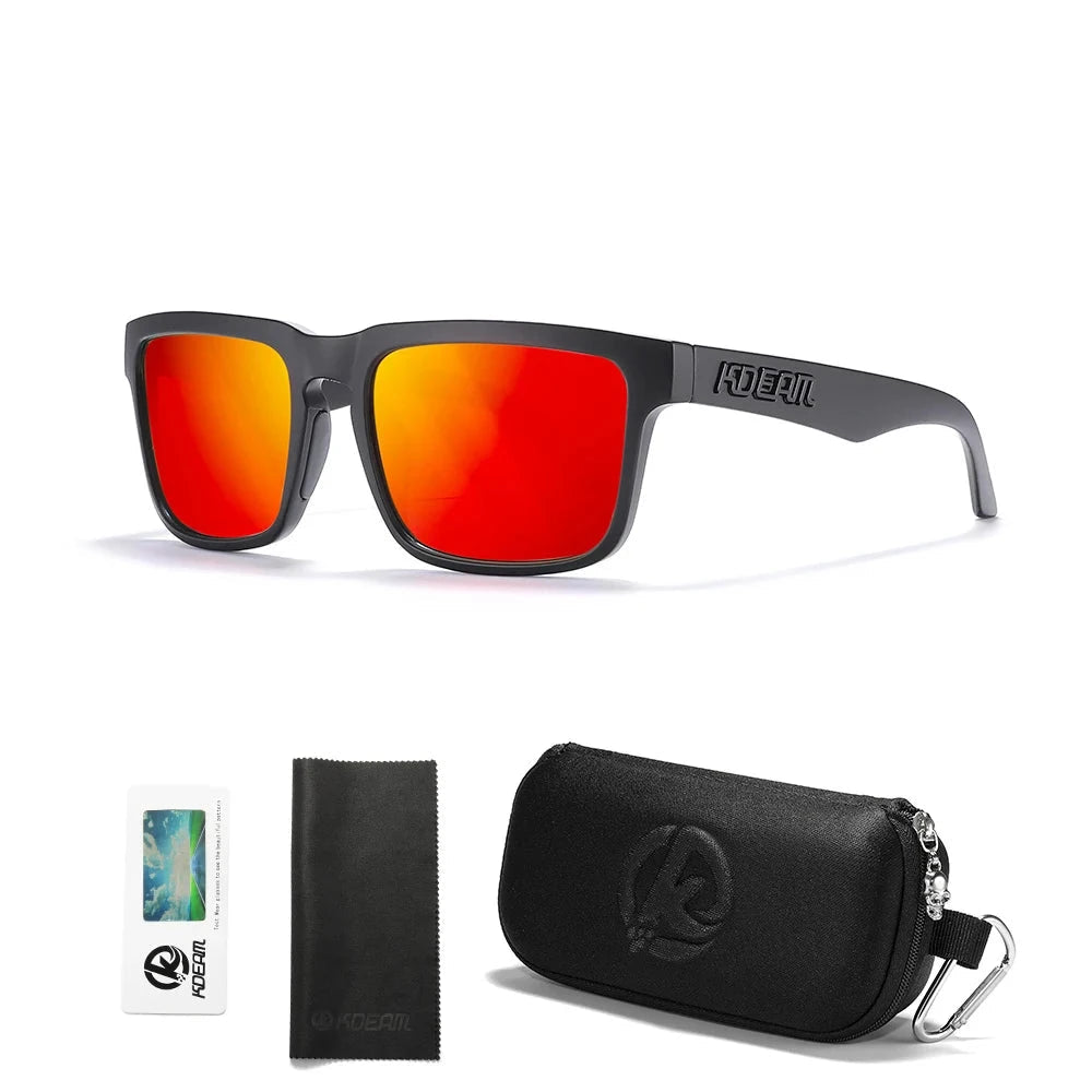 KDEAM Men's Polarized Sunglasses Square Casual Outdoors Sun Glasses Women Unisex Sunglass For Couple With Zipper Case Blue Wolf Store C1-R mirrored red