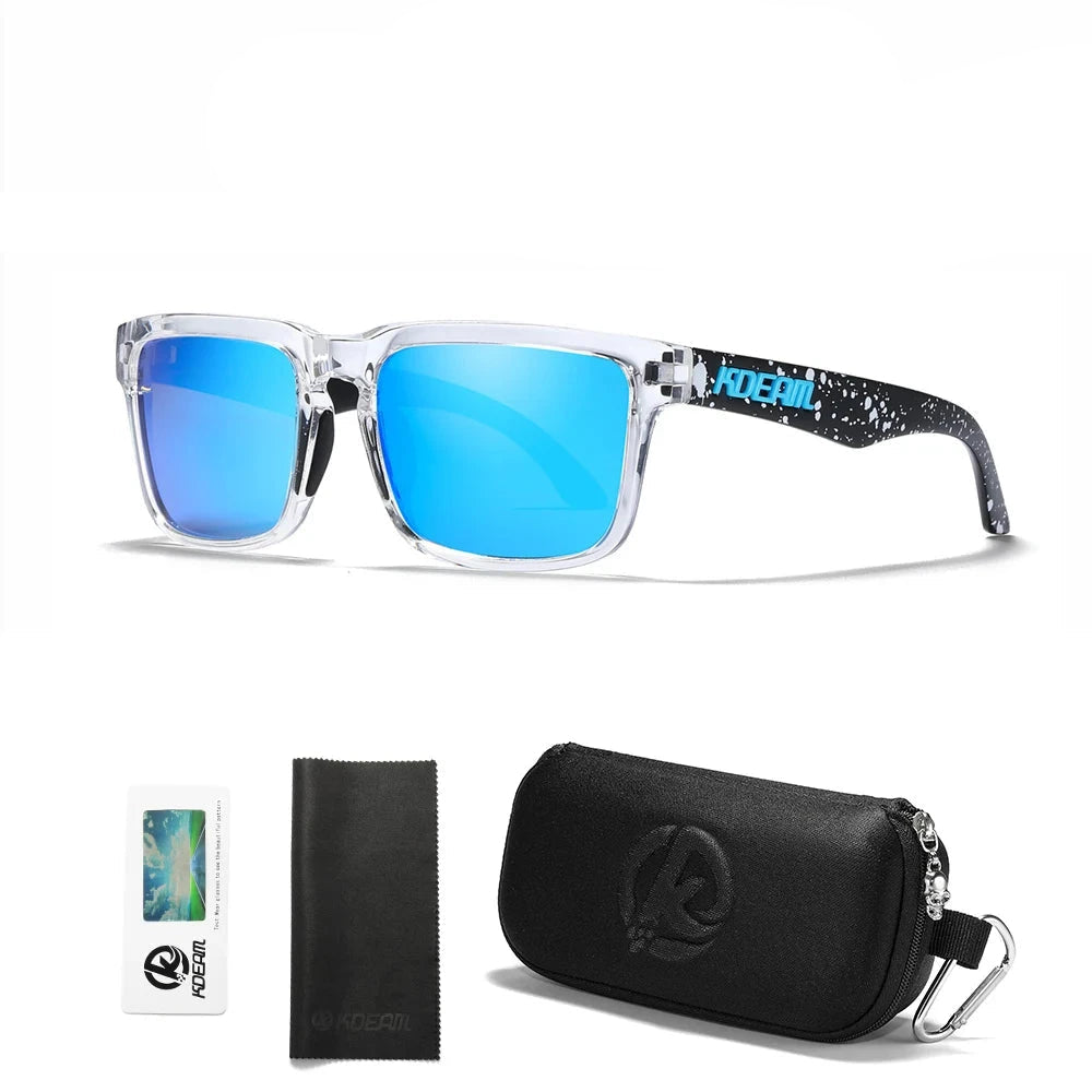 KDEAM Men's Polarized Sunglasses Square Casual Outdoors Sun Glasses Women Unisex Sunglass For Couple With Zipper Case Blue Wolf Store C12 mirror ice blue