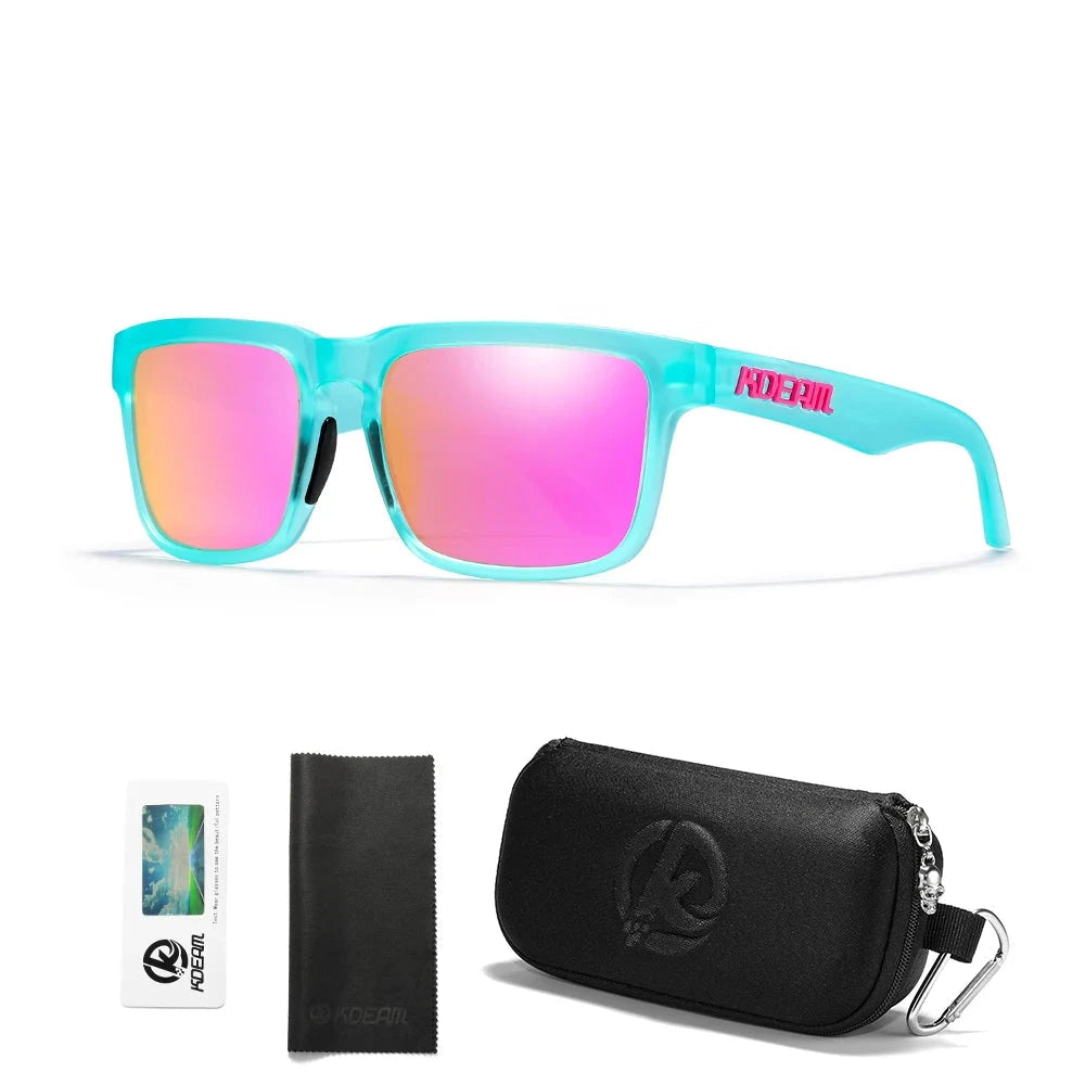 KDEAM Men's Polarized Sunglasses Square Casual Outdoors Sun Glasses Women Unisex Sunglass For Couple With Zipper Case Blue Wolf Store C26 mirror magenta