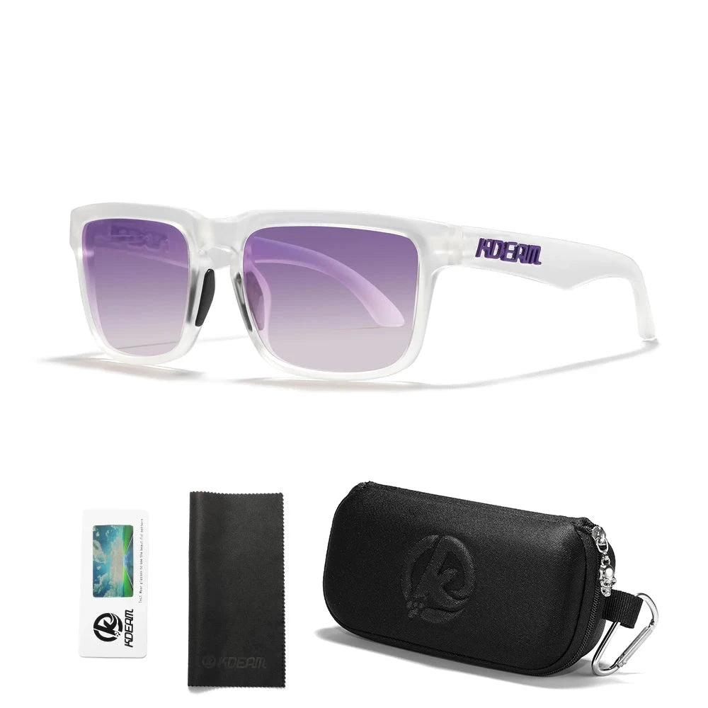 KDEAM Men's Polarized Sunglasses Square Casual Outdoors Sun Glasses Women Unisex Sunglass For Couple With Zipper Case Blue Wolf Store C31 gradient violet