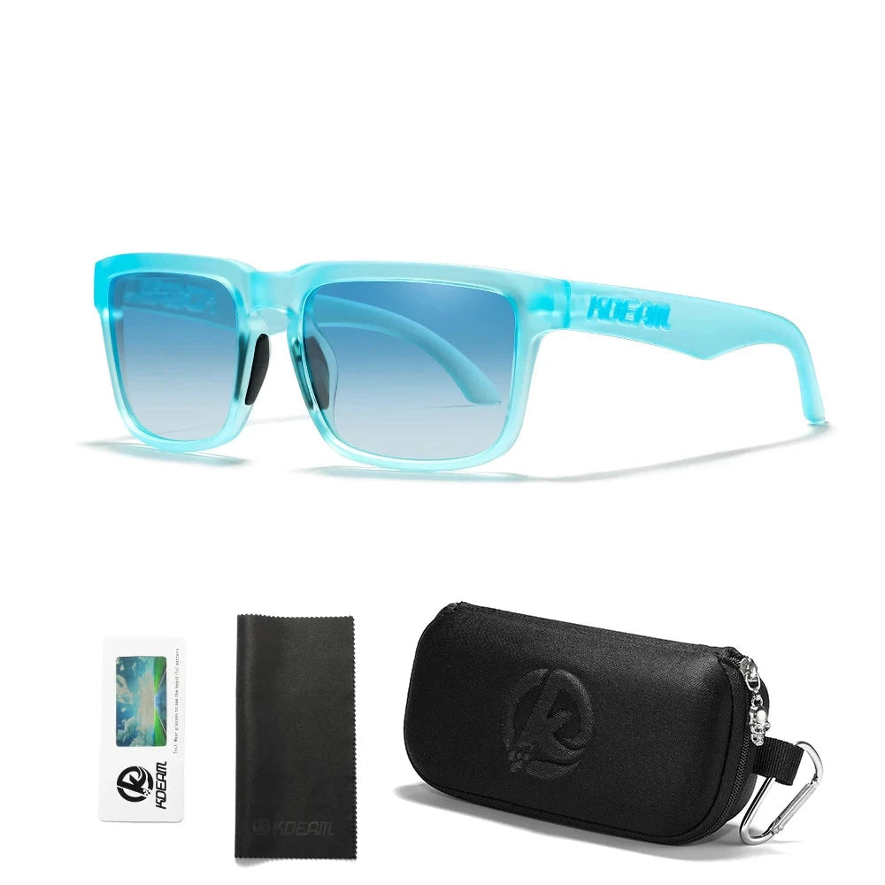 KDEAM Men's Polarized Sunglasses Square Casual Outdoors Sun Glasses Women Unisex Sunglass For Couple With Zipper Case Blue Wolf Store C33 gradient blue