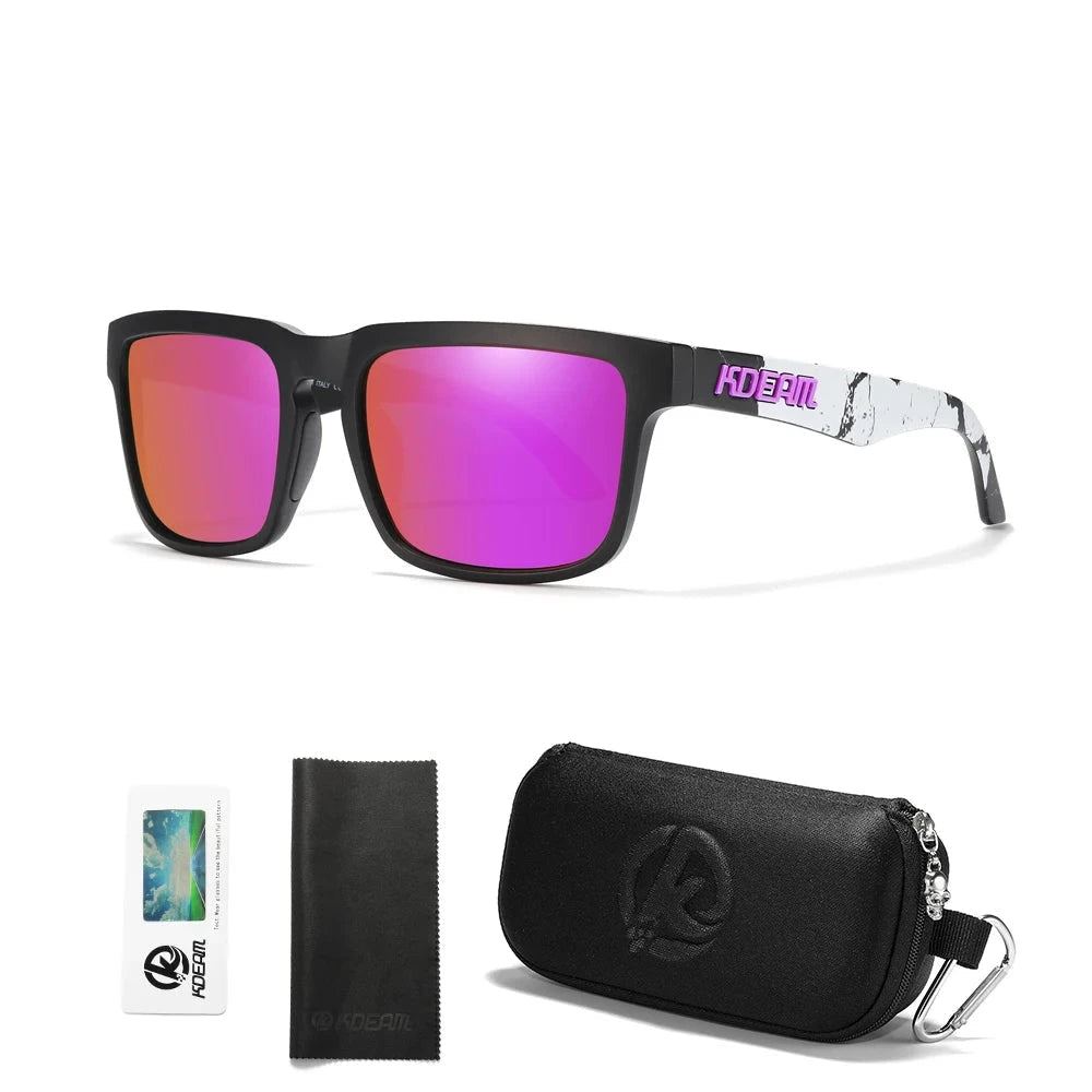 KDEAM Men's Polarized Sunglasses Square Casual Outdoors Sun Glasses Women Unisex Sunglass For Couple With Zipper Case Blue Wolf Store C38 Mirror violet