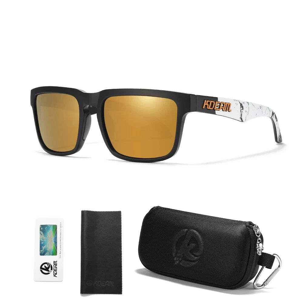 KDEAM Men's Polarized Sunglasses Square Casual Outdoors Sun Glasses Women Unisex Sunglass For Couple With Zipper Case Blue Wolf Store C39 Mirror gold