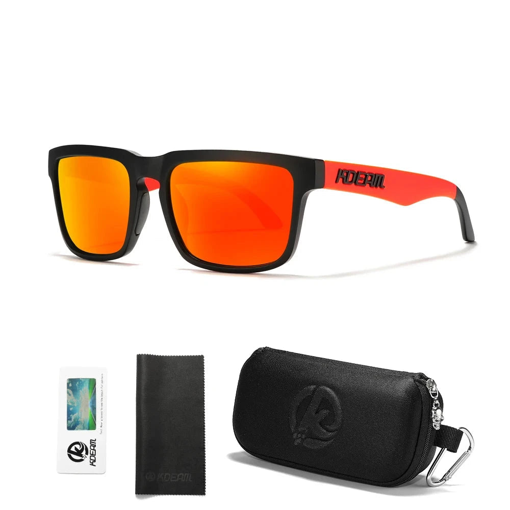 KDEAM Men's Polarized Sunglasses Square Casual Outdoors Sun Glasses Women Unisex Sunglass For Couple With Zipper Case Blue Wolf Store C41 mirror red
