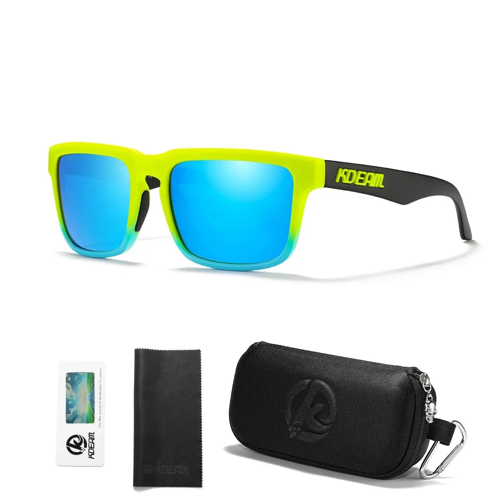 KDEAM Men's Polarized Sunglasses Square Casual Outdoors Sun Glasses Women Unisex Sunglass For Couple With Zipper Case Blue Wolf Store C42 mirror ice blue