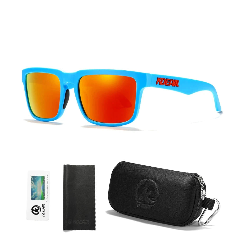 KDEAM Men's Polarized Sunglasses Square Casual Outdoors Sun Glasses Women Unisex Sunglass For Couple With Zipper Case Blue Wolf Store C43 Mirror red