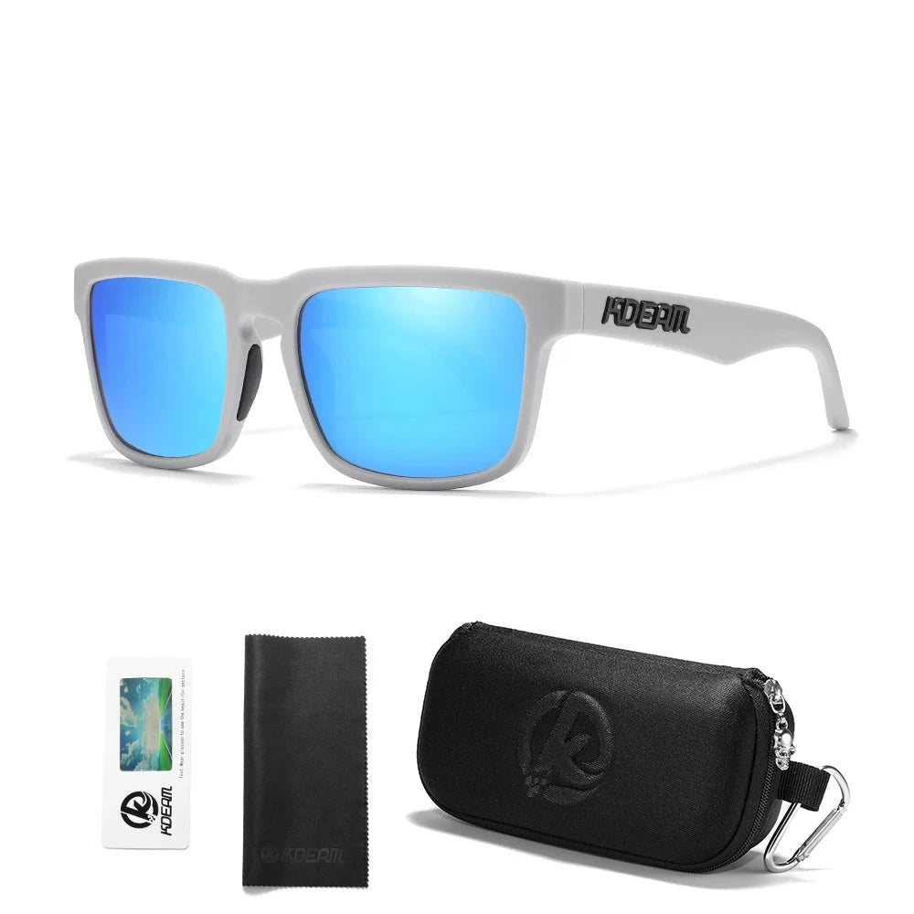 KDEAM Men's Polarized Sunglasses Square Casual Outdoors Sun Glasses Women Unisex Sunglass For Couple With Zipper Case Blue Wolf Store C47 Mirror ice blue