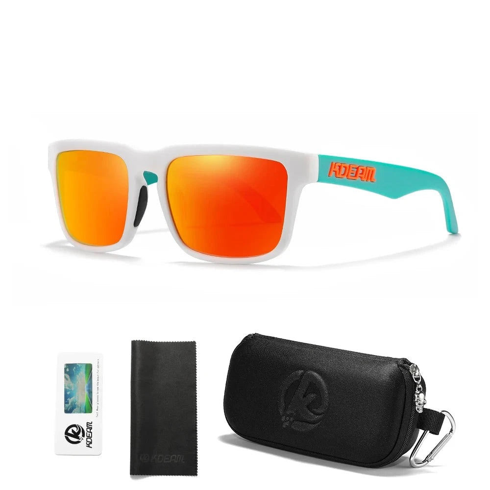KDEAM Men's Polarized Sunglasses Square Casual Outdoors Sun Glasses Women Unisex Sunglass For Couple With Zipper Case Blue Wolf Store C48 Mirror red