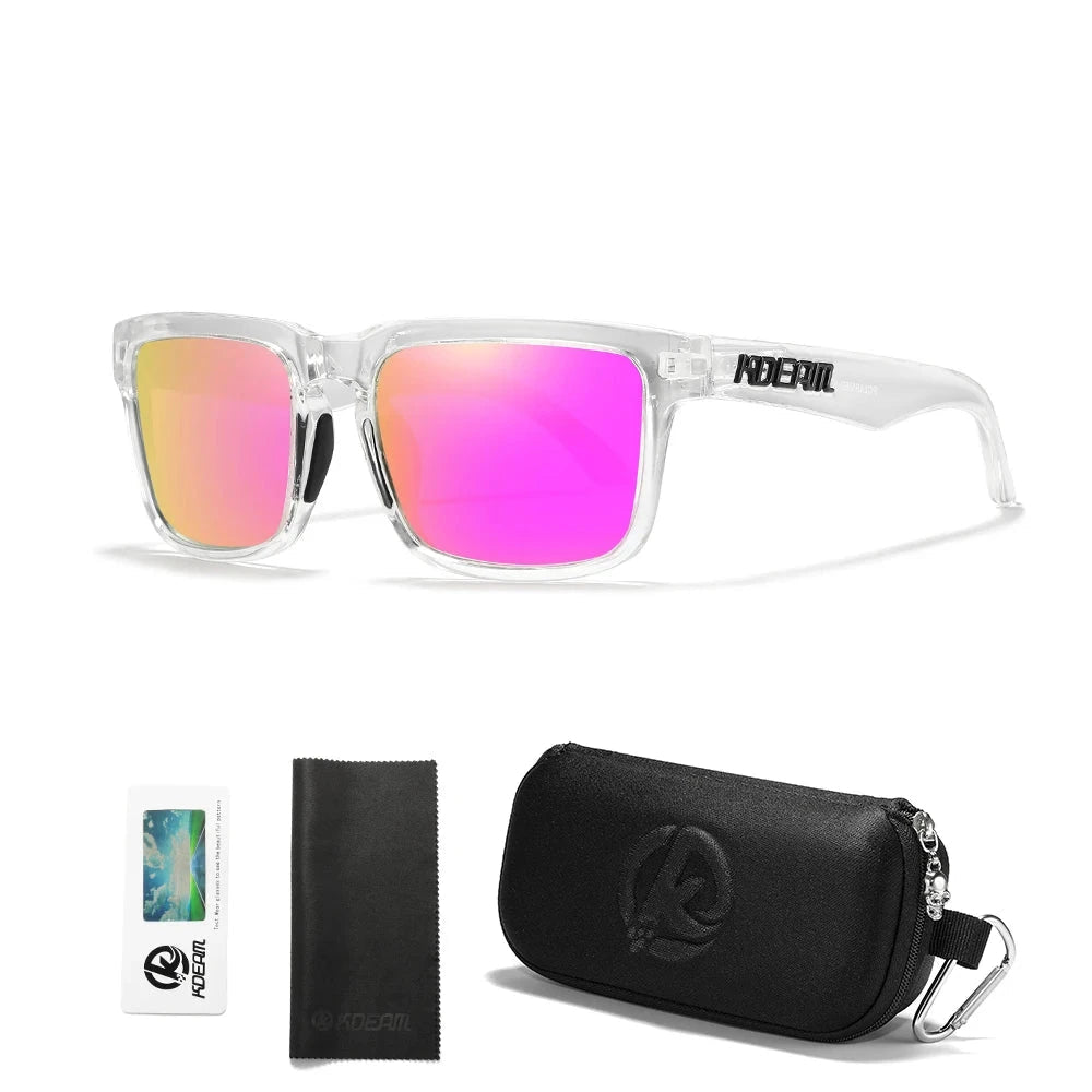 KDEAM Men's Polarized Sunglasses Square Casual Outdoors Sun Glasses Women Unisex Sunglass For Couple With Zipper Case Blue Wolf Store C49 Mirror magenta