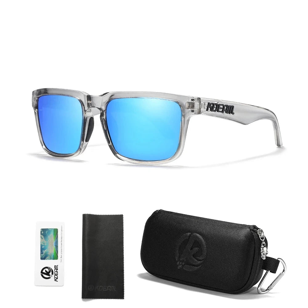 KDEAM Men's Polarized Sunglasses Square Casual Outdoors Sun Glasses Women Unisex Sunglass For Couple With Zipper Case Blue Wolf Store C51Mirror ice blue