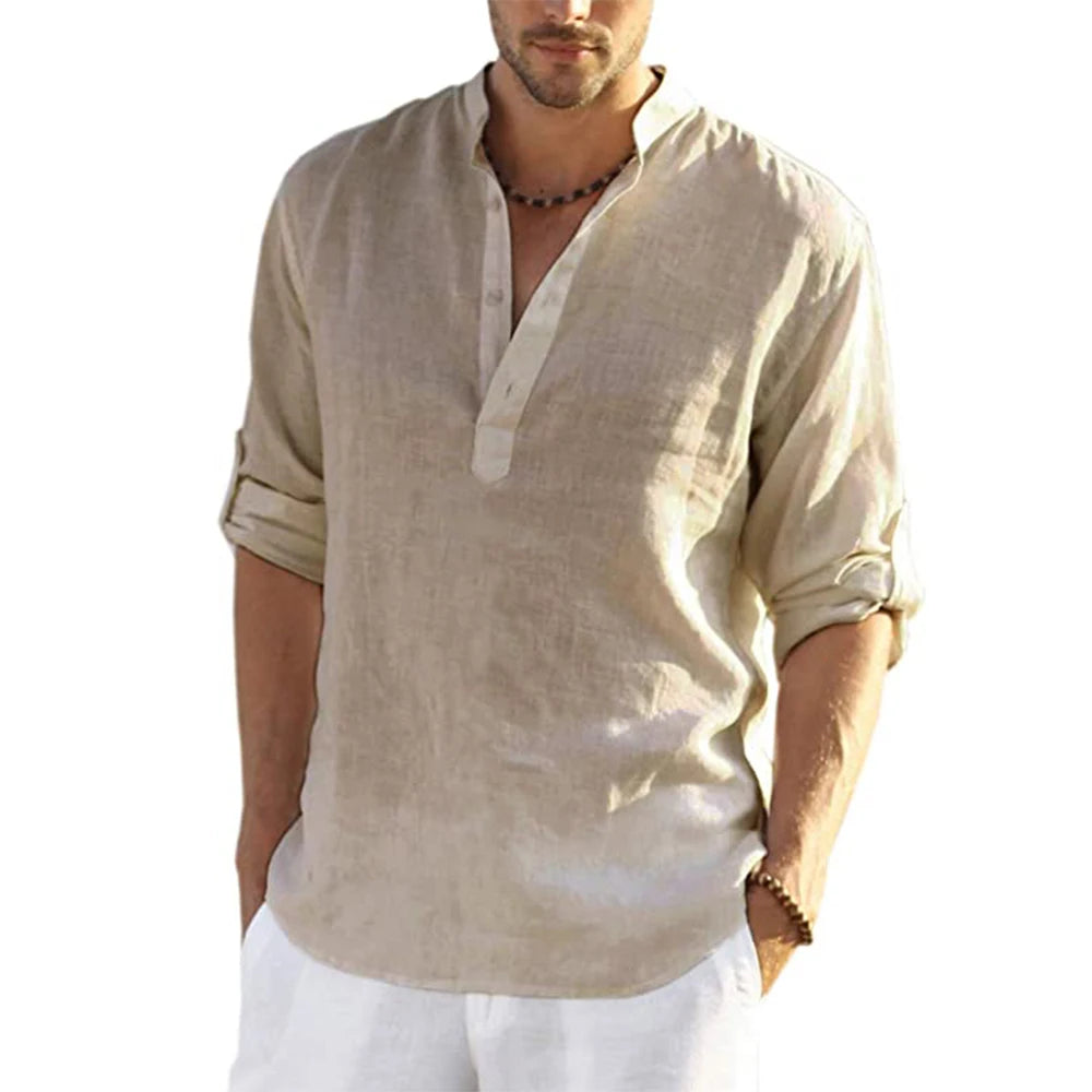 Lorenzo Men's Casual Cotton and Linen Shirt Blue Wolf Store Lorenzo Men's Casual Cotton and Linen Shirt Blue Wolf Store