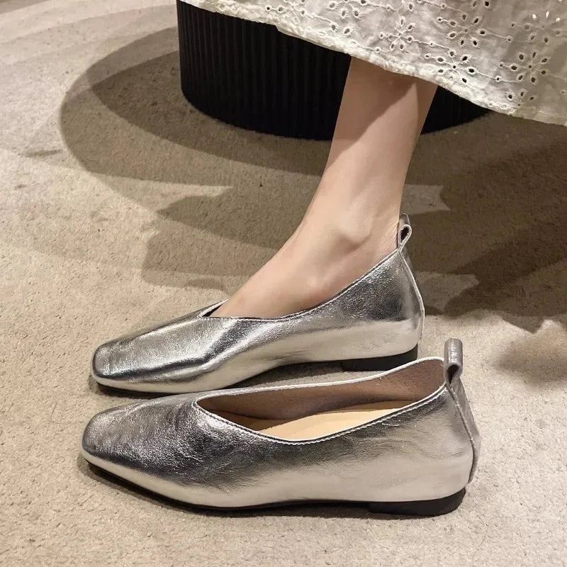 Luxe Veronne – Elegant Women's Leather Flats Luxe Veronne – Elegant Women's Leather Flats Blue Wolf Store Silver US 5 / UK-AU 3 / EU 35