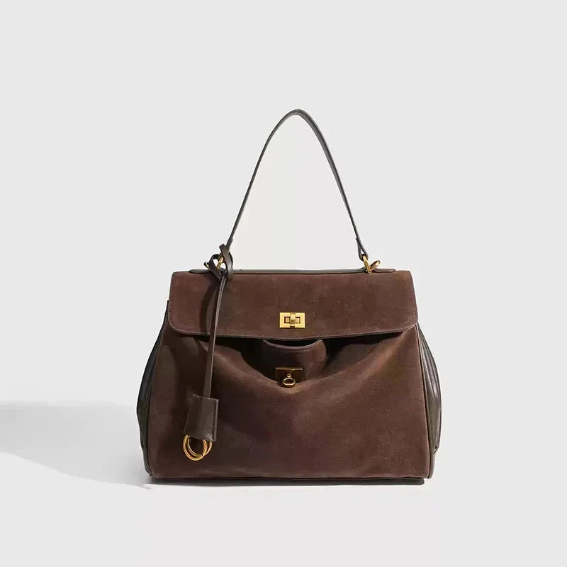 Luxury Brand Women Messenger Bags Genuine Leather Brown Suede Hand Held Totes Gold Buckle Women Shoulder Bags Lady Trend Satchel Blue Wolf Store coffee