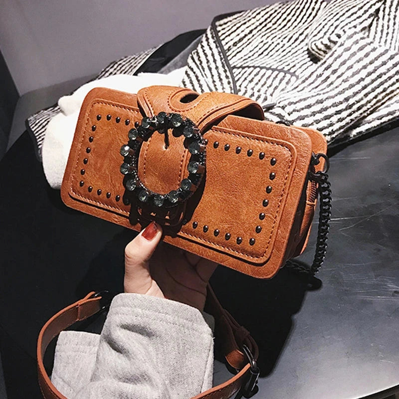 Luxury Handbags For Women Luxury Diamonds Crossbody Bags Vintage Square Bag Tote Casual Brand PU Leather Handbag Ladies Bag Blue Wolf Store