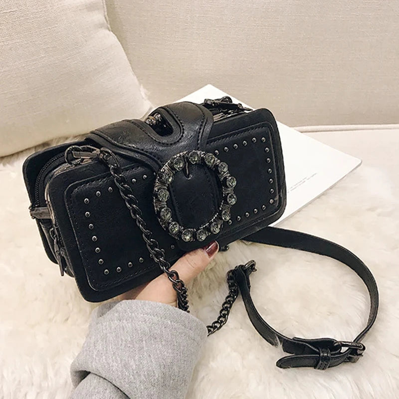 Luxury Handbags For Women Luxury Diamonds Crossbody Bags Vintage Square Bag Tote Casual Brand PU Leather Handbag Ladies Bag Blue Wolf Store black 21x6x10cm