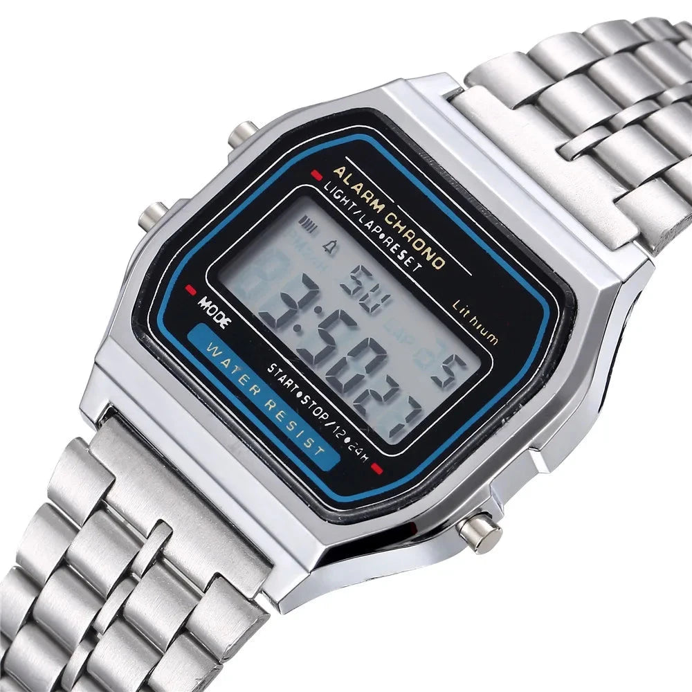 Luxury LED Digital Watch for Men Stainless Steel Men's Electronic Wristwatch Simple Business Gold Sliver Mens Watch Reloj Hombre Blue Wolf Store