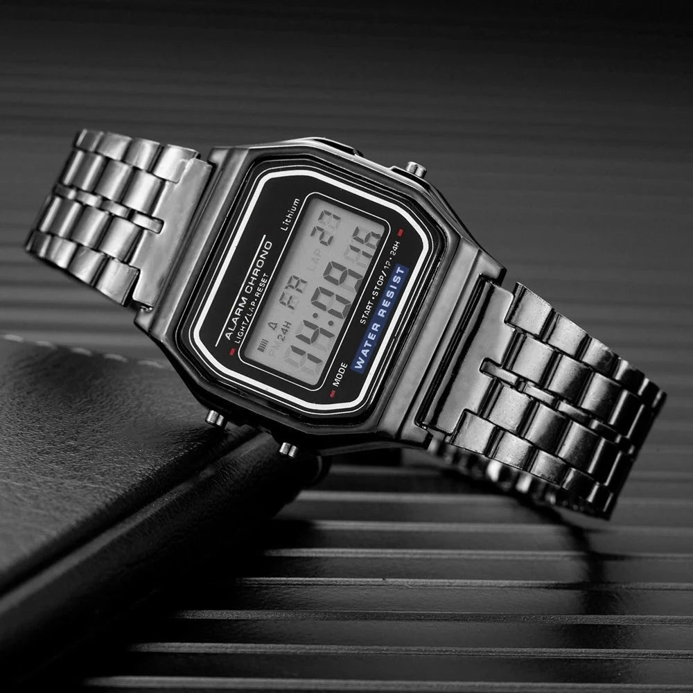 Luxury LED Digital Watch for Men Stainless Steel Men's Electronic Wristwatch Simple Business Gold Sliver Mens Watch Reloj Hombre Blue Wolf Store Deep Gray