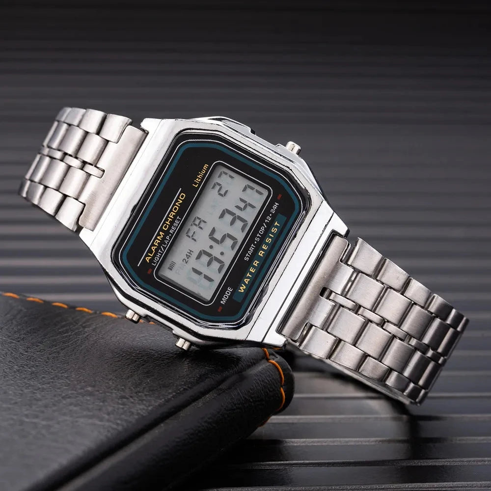 Luxury LED Digital Watch for Men Stainless Steel Men's Electronic Wristwatch Simple Business Gold Sliver Mens Watch Reloj Hombre Blue Wolf Store Silver
