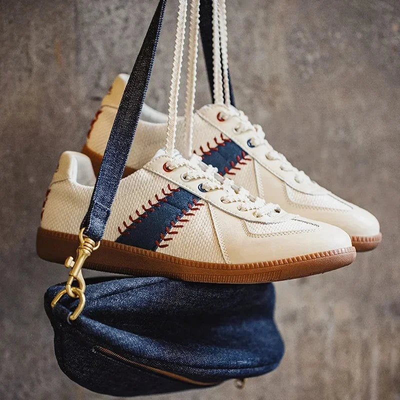 Maden Vintage German Training Baseball Shoes for Men's Summer White Casual Running Sports Shoes Outdoor Tennis Lace-up Sneakers Blue Wolf Store