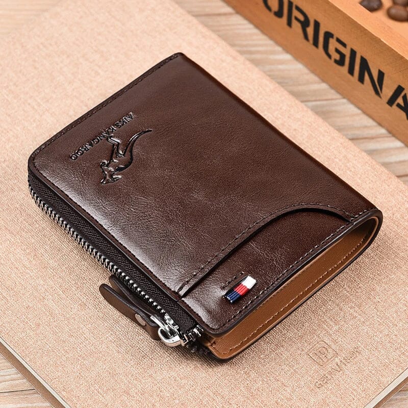 Men Wallet Zipper Leather Purse ( RFID PROTECTED ) Men Wallet Zipper Leather Purse Blue Wolf Store