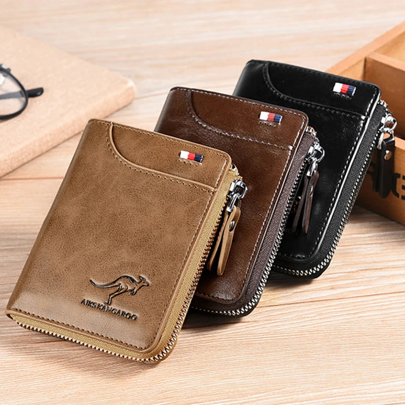 Men Wallet Zipper Leather Purse ( RFID PROTECTED )