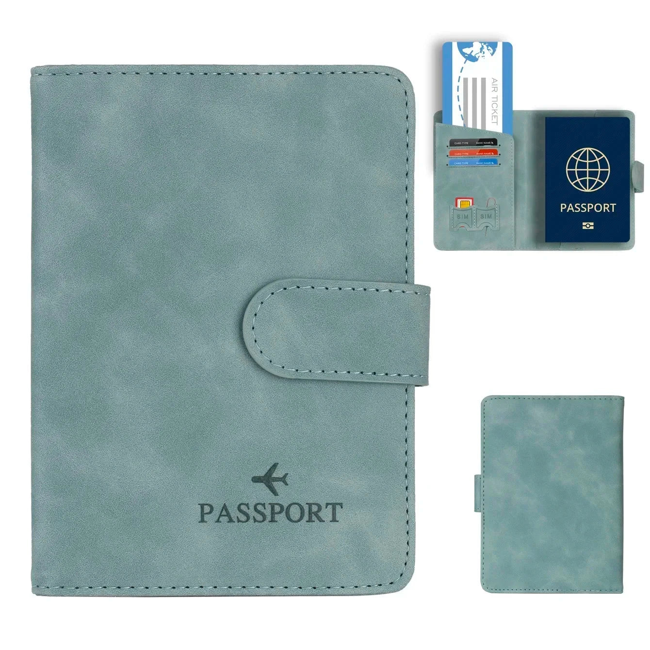 Men Women Travel Passport Holder Cover Case with Hasp RFID Anti Blocking Business Wallet PU Leather Card Case Travel Accessories Blue Wolf Store