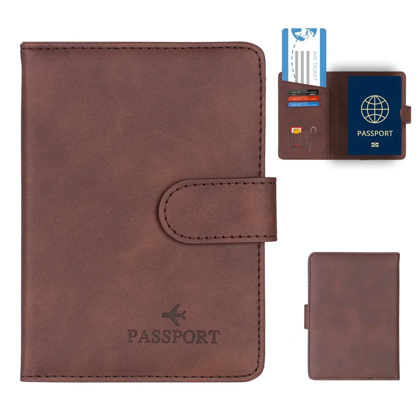 Men Women Travel Passport Holder Cover Case with Hasp RFID Anti Blocking Business Wallet PU Leather Card Case Travel Accessories Blue Wolf Store Coffee