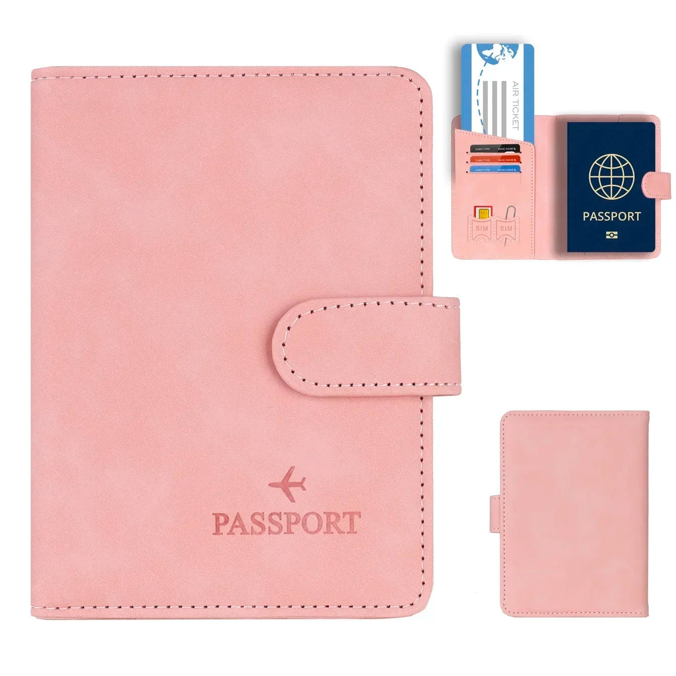 Men Women Travel Passport Holder Cover Case with Hasp RFID Anti Blocking Business Wallet PU Leather Card Case Travel Accessories Blue Wolf Store Pink