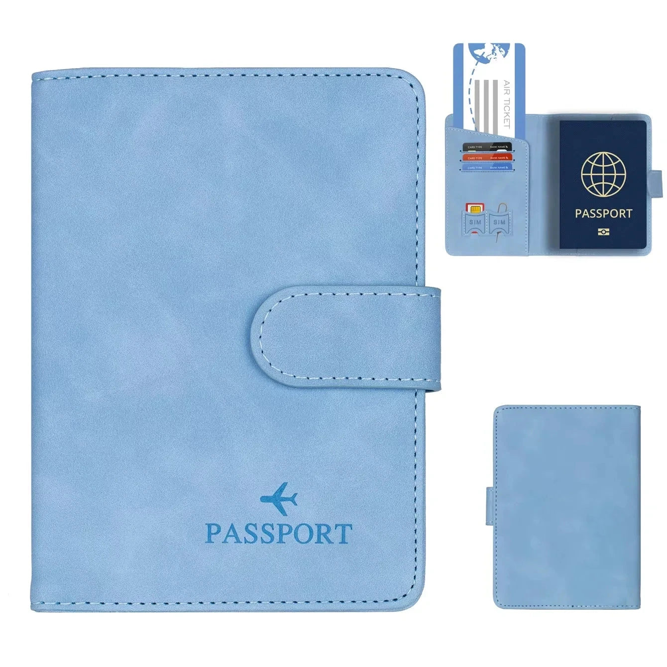 Men Women Travel Passport Holder Cover Case with Hasp RFID Anti Blocking Business Wallet PU Leather Card Case Travel Accessories Blue Wolf Store Sky Blue