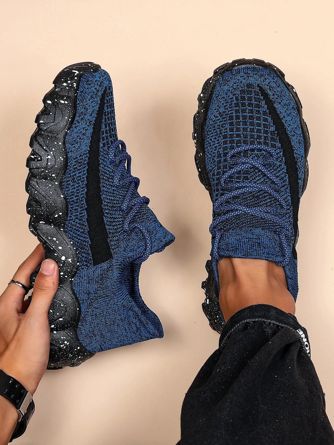 Men's breathable running shoes fly woven mesh elastic socks and shoes in summer Blue Wolf Store