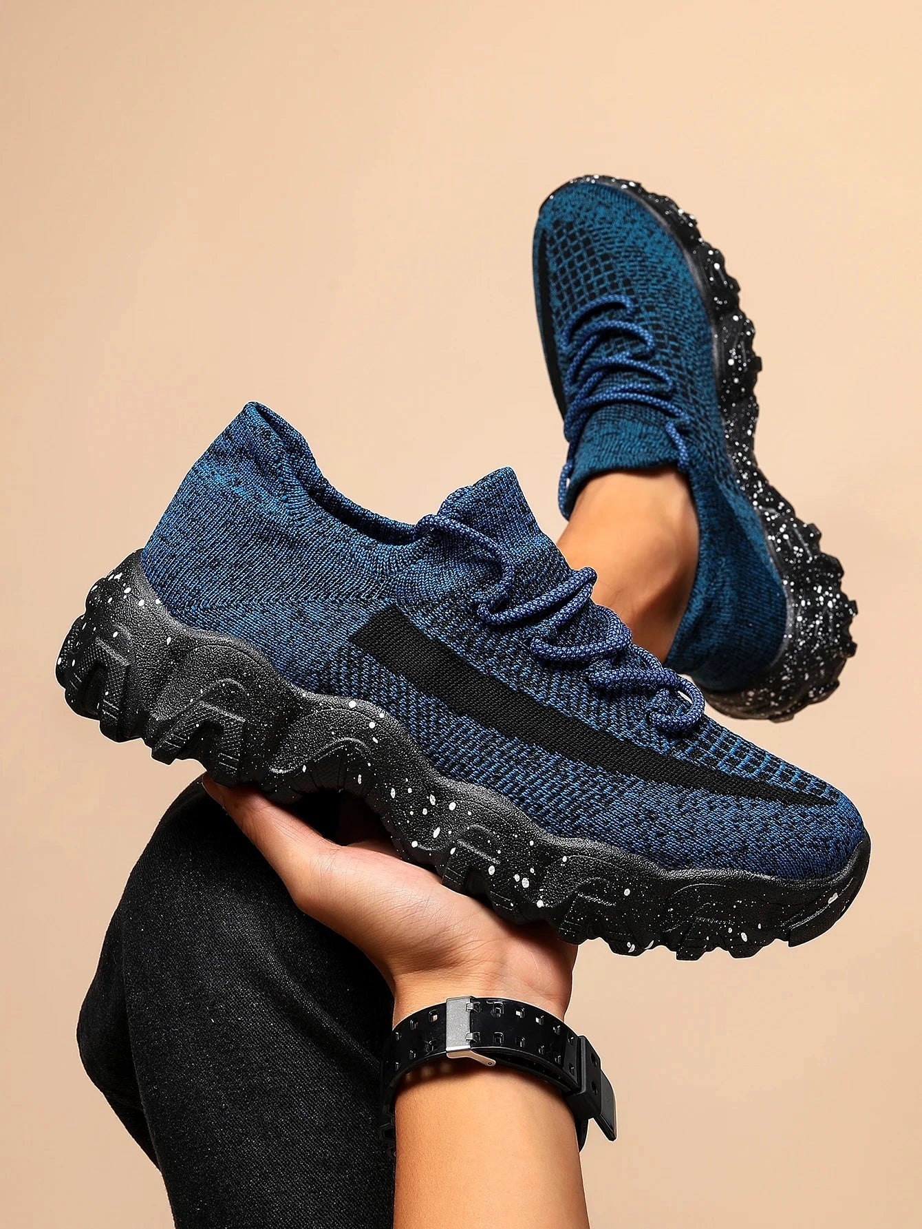 Men's breathable running shoes fly woven mesh elastic socks and shoes in summer Blue Wolf Store