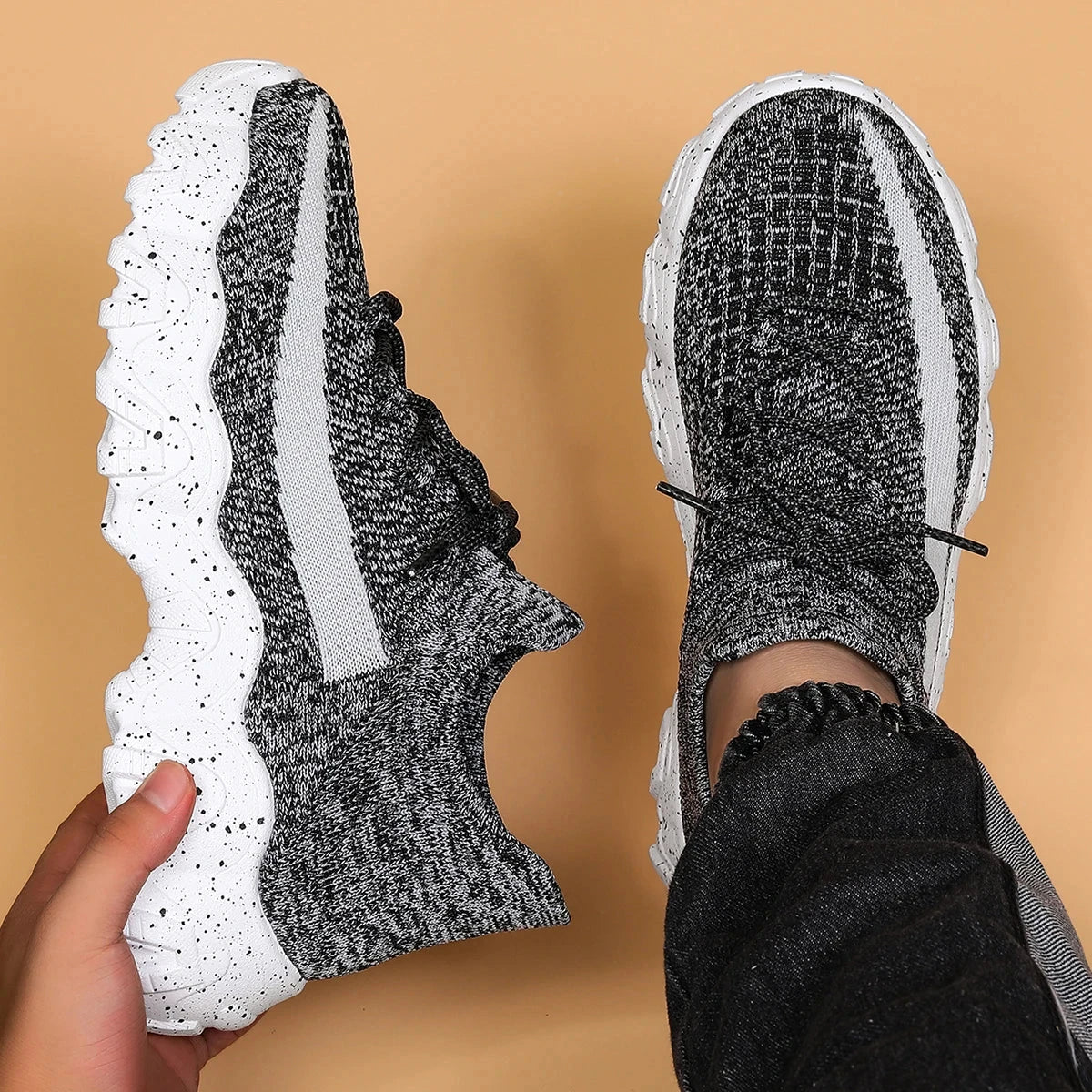 Men's breathable running shoes fly woven mesh elastic socks and shoes in summer Blue Wolf Store GRAY 44