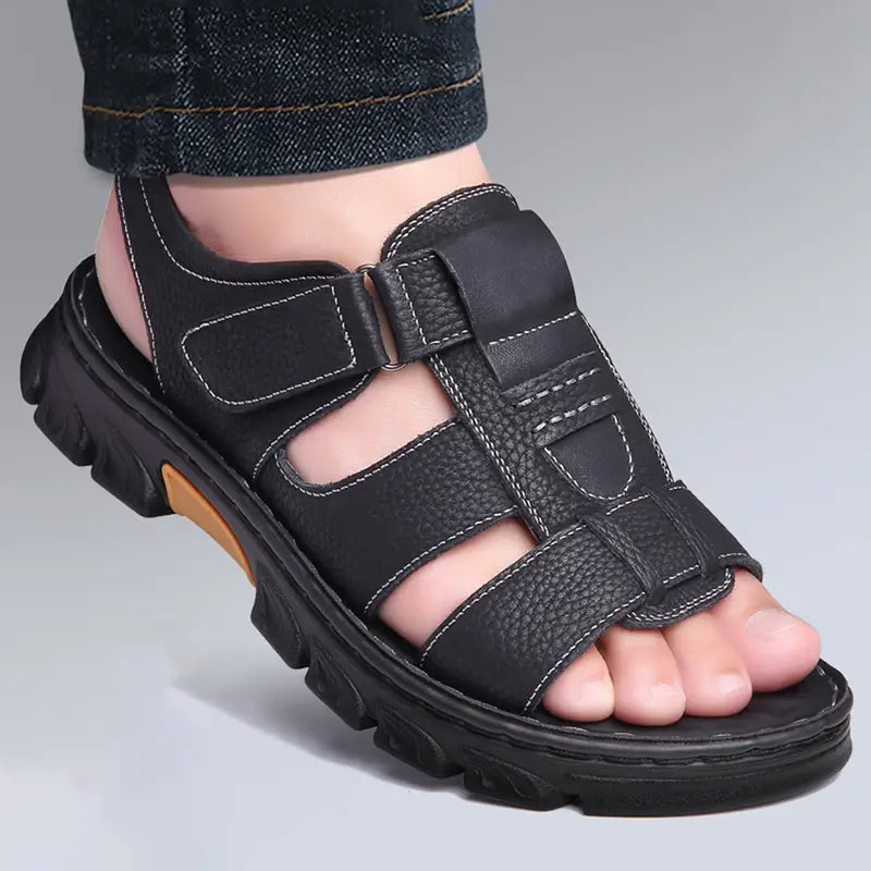 Men's Leather Sandals Comfort Max Men's Leather Sandals Comfort Max Blue Wolf Store Black EU 41 / US 7.5 / UK/AU 7