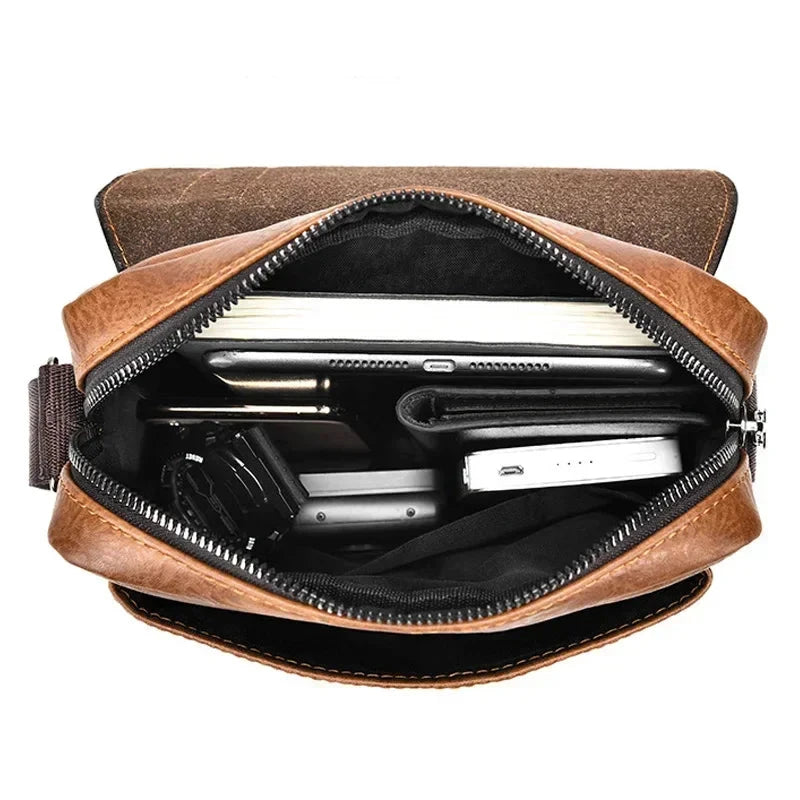 Men's Retro Business Shoulder Bag New Fashionable Brand Name PU Leather Retro Handbag Versatile Travel Crossbody Bag Tote Bag Blue Wolf Store