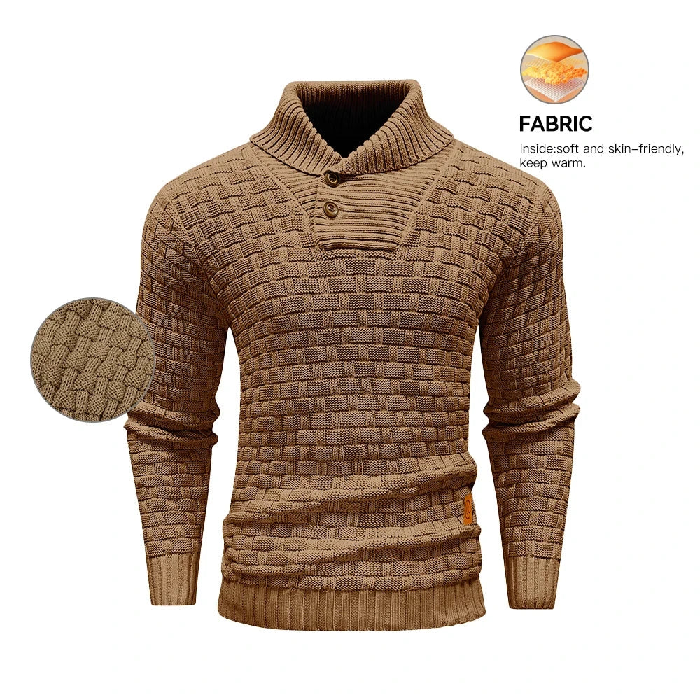 Men’s Sweater Winter Knitted Crew Neck Warm Soft Long Sleeve Pullover Textured Ribbed Edge Comfortable High Quality Top US Size Blue Wolf Store
