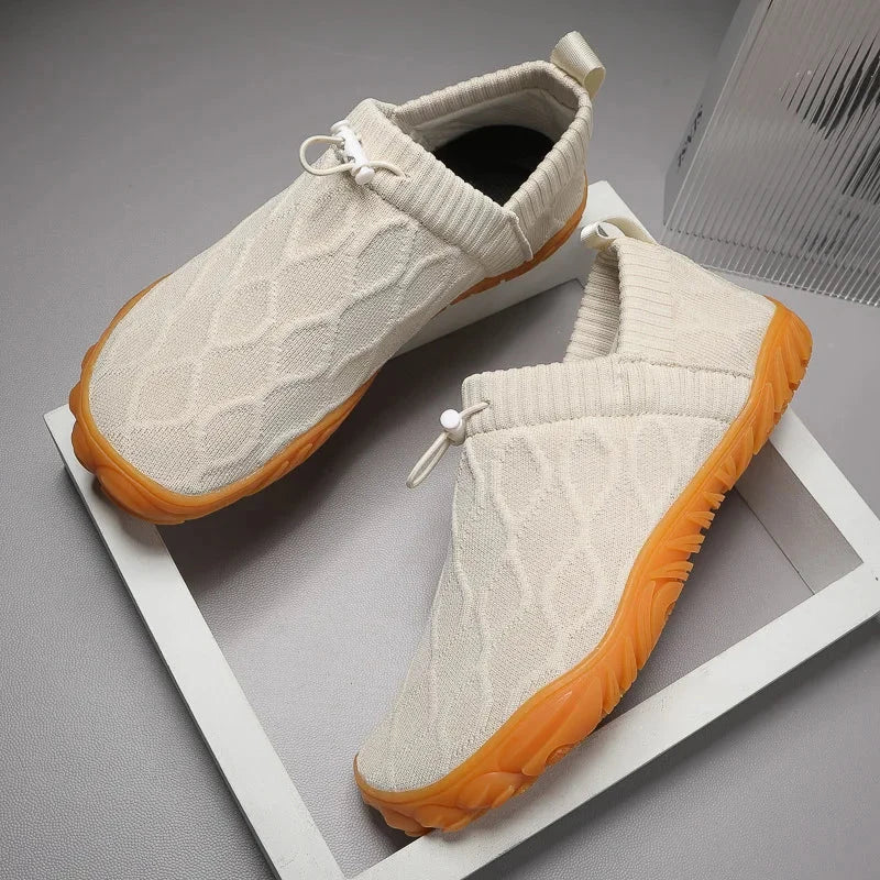 Minimalist Men's Barefoot Shoes Anti Slip Breathable Knitting Walking Shoes for Men Wear-resistant Lightweight Running Sneakers Blue Wolf Store White 45