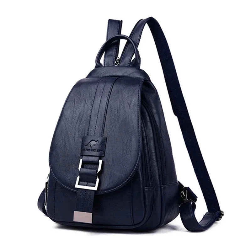 Multifunctional Women's Leather Backpack Allessa Blue Wolf Store Drak blue