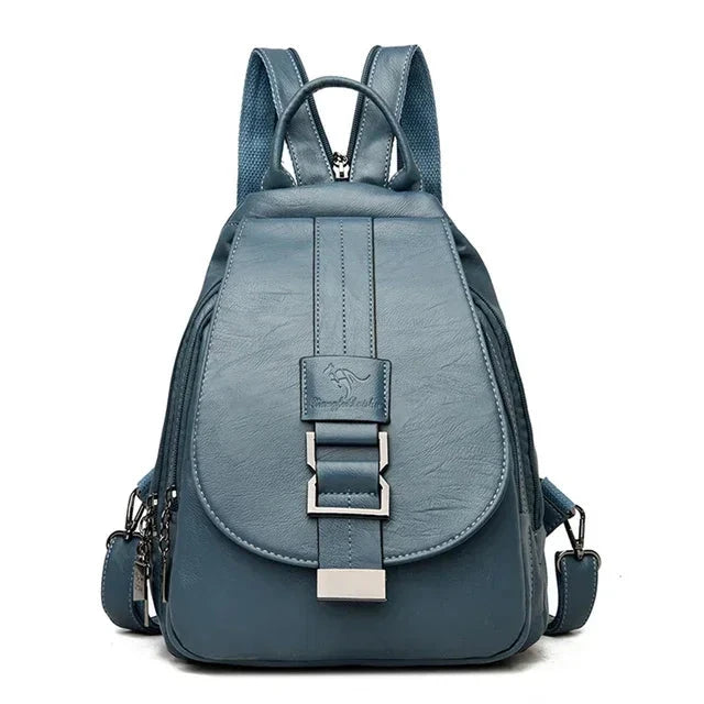 Multifunctional Women's Leather Backpack Allessa Blue Wolf Store Lake blue