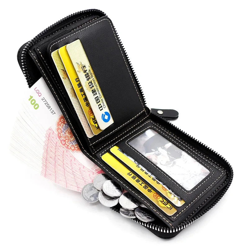 New Men Zipper Wallets Short Card Holder Vintage Male Wallet High Quality PU Leather Classic Coin Pocket Wallet For Boys Blue Wolf Store