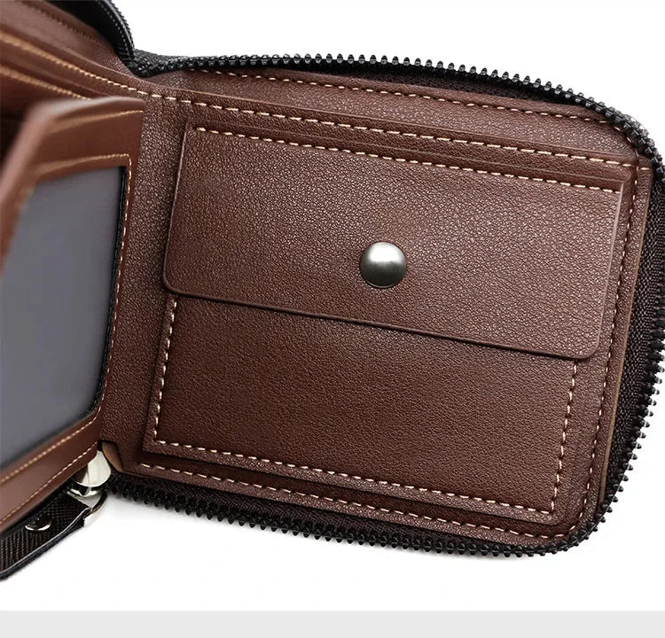 New Men Zipper Wallets Short Card Holder Vintage Male Wallet High Quality PU Leather Classic Coin Pocket Wallet For Boys Blue Wolf Store
