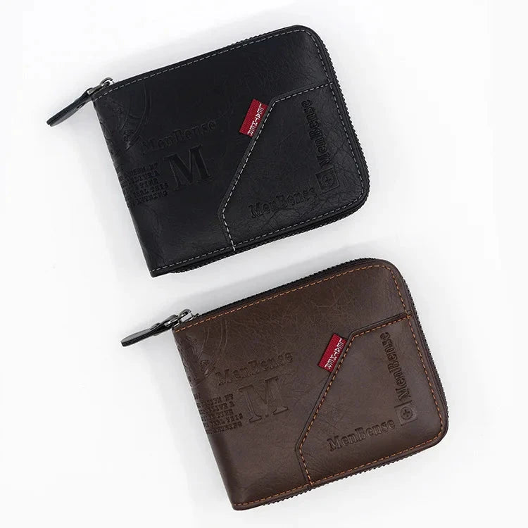 New Men Zipper Wallets Short Card Holder Vintage Male Wallet High Quality PU Leather Classic Coin Pocket Wallet For Boys Blue Wolf Store
