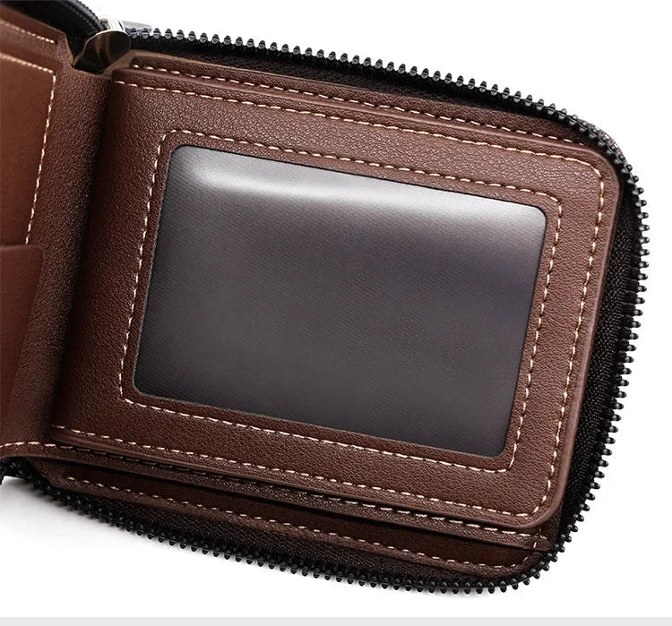 New Men Zipper Wallets Short Card Holder Vintage Male Wallet High Quality PU Leather Classic Coin Pocket Wallet For Boys Blue Wolf Store