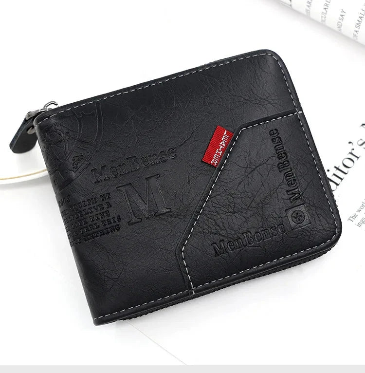 New Men Zipper Wallets Short Card Holder Vintage Male Wallet High Quality PU Leather Classic Coin Pocket Wallet For Boys Blue Wolf Store