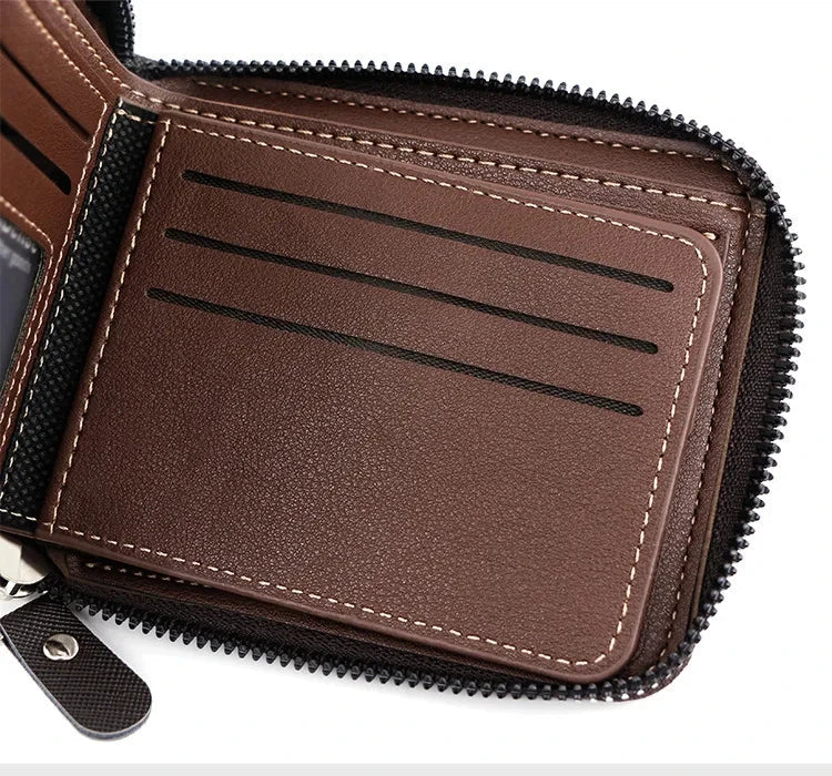 New Men Zipper Wallets Short Card Holder Vintage Male Wallet High Quality PU Leather Classic Coin Pocket Wallet For Boys Blue Wolf Store
