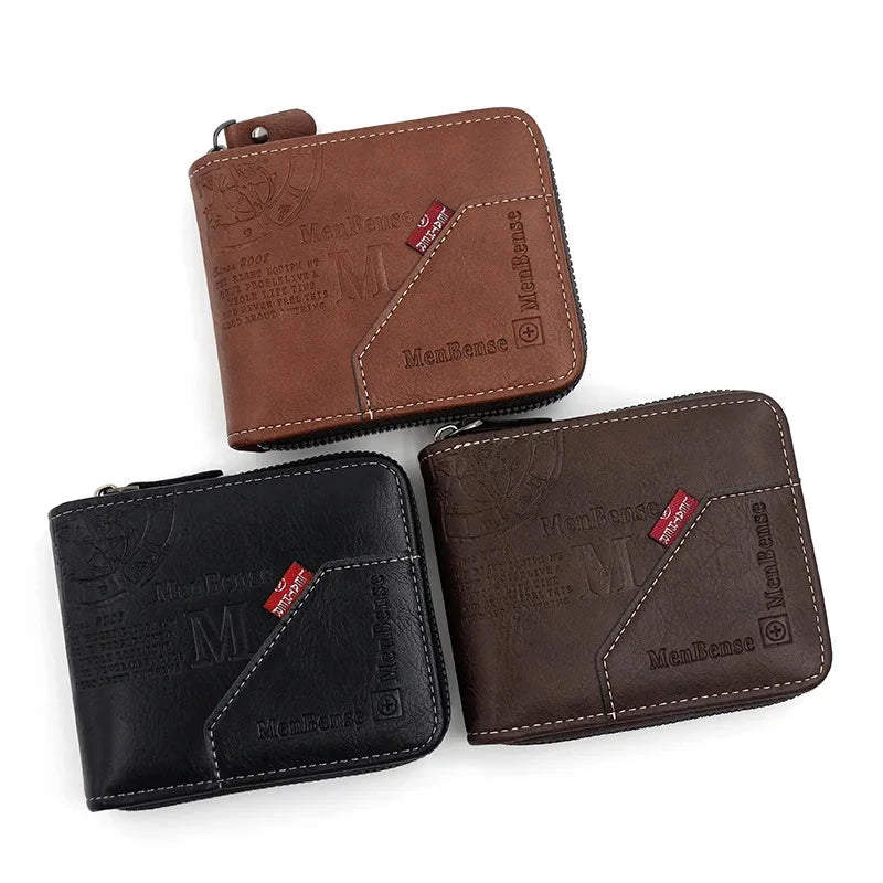 New Men Zipper Wallets Short Card Holder Vintage Male Wallet High Quality PU Leather Classic Coin Pocket Wallet For Boys Blue Wolf Store